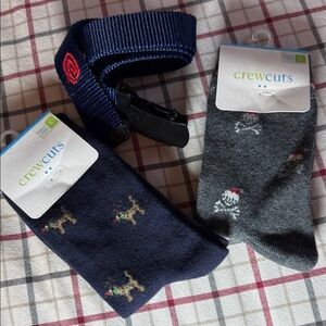 Boys Crewcuts Crew Socks in Navy & Gray, Plus free boys belt! Sz lg socks